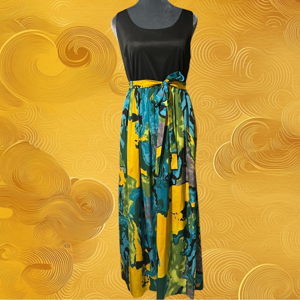 Grace Elements tropic burst silky form fitting bodice flowy long colorful skirt